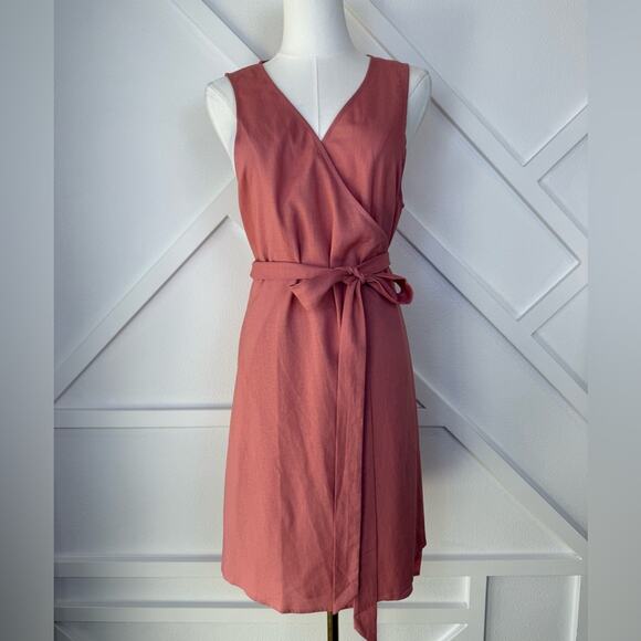 NWT Andie Swim The Cacela Wrap Dress Linen Blend Sunset Pink Size Large - Picture 2 of 9